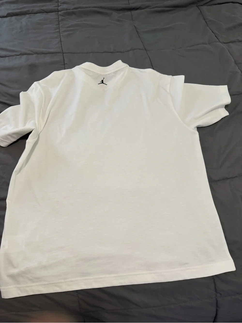 Jordan White Long-Sleeve Tee with Black Face Graphic and Purple/Blue Airbrush
